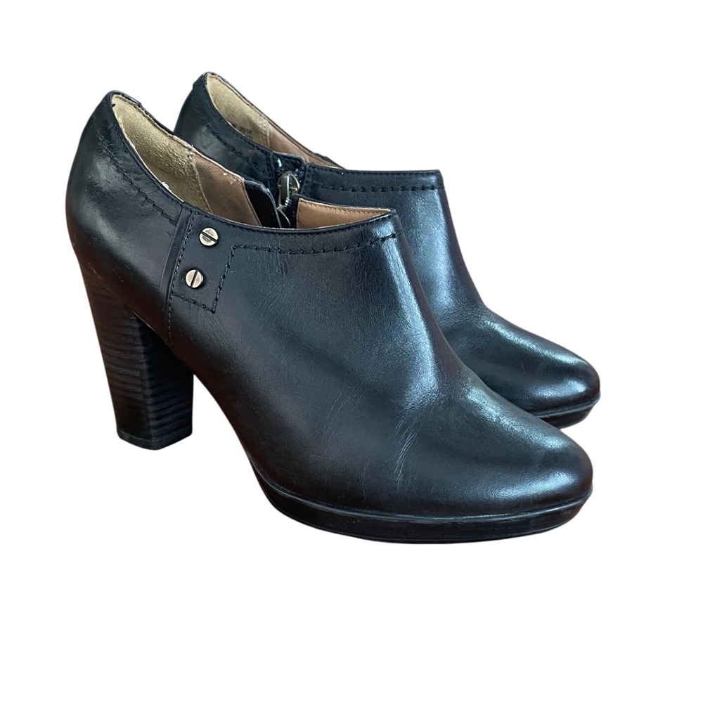 Clarks‎ Artisan Womens Black Leather Block Heel Zip Shooties Ankle Boots 6.5M